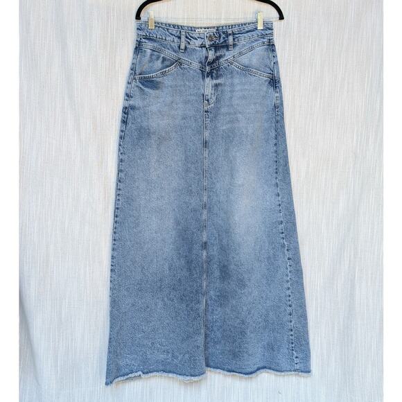 We The Free Come As You Are Blue Denim Frayed Hem A-line Midi Maxi Skirt, size 4 - Picture 1 of 7